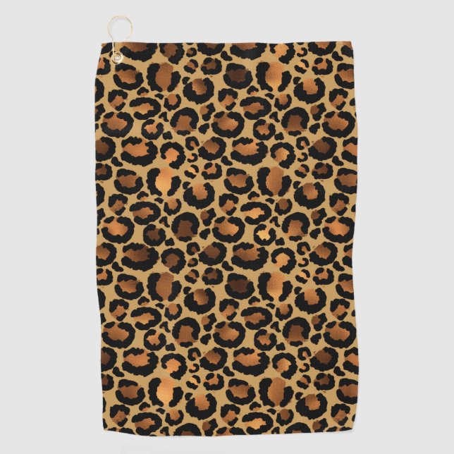 Elegant Brown Leopard Spots Wild Animal Glam Golf Towel (Front)