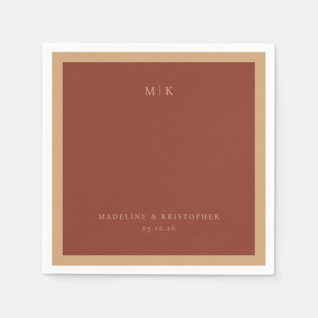 Elegant Brown Minimalist Initials Napkin (Front)