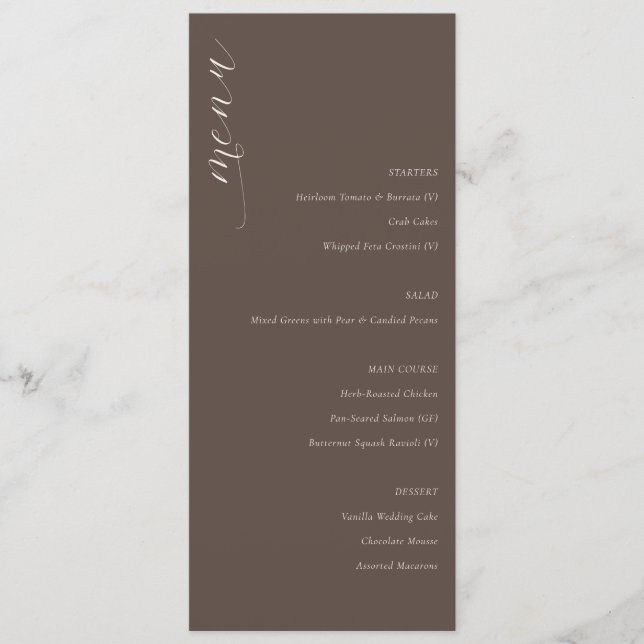 Elegant Brown Minimalist Wedding Menu (Front)