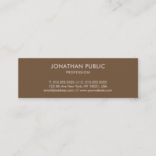 Elegant Brown Modern Minimalist Design Chic Plain Mini Business Card (Front)