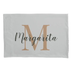 Elegant Brown Monogram Black Script Pillowcase