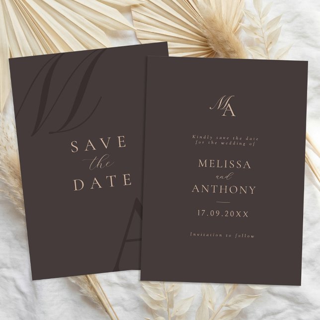 Elegant Brown Monogram Modern Minimalist Wedding Save The Date (Creator Uploaded)