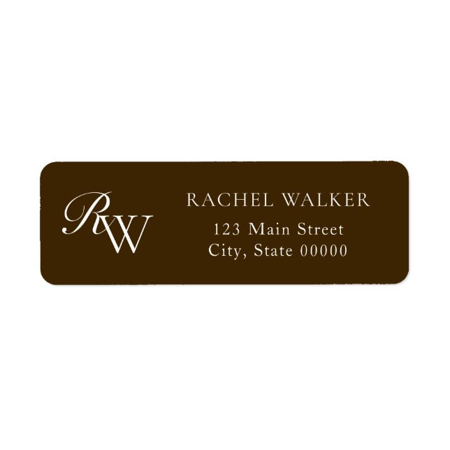 Elegant Brown Monogram Return Address (Front)