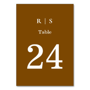 Elegant Brown Monogram Wedding Table Number Card