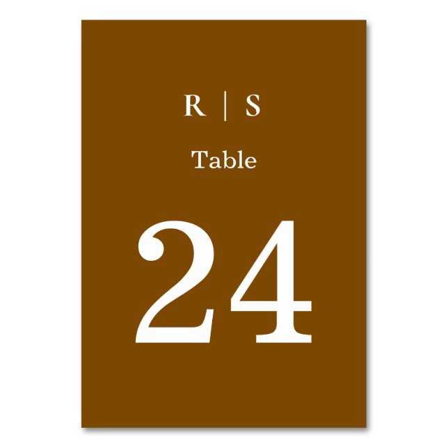 Elegant Brown Monogram Wedding Table Number Card (Front)