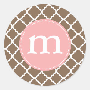 Elegant Brown Moroccan Quatrefoil Personalized Classic Round Sticker