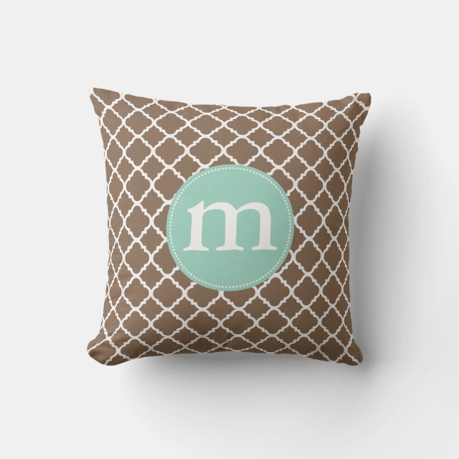 Elegant Brown Moroccan Quatrefoil Personalized Throw Pillow (Front)