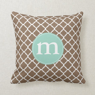 Elegant Brown Moroccan Quatrefoil Personalized Throw Pillow