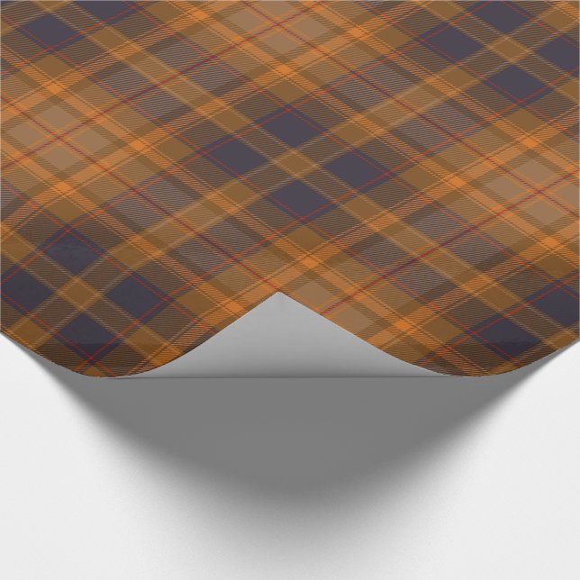 Elegant Brown | Orange | Blue Plaid Checkered Wrapping Paper (Corner)