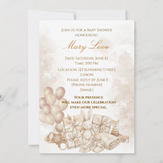 Elegant Brown & Pastel Baby Shower Invitation