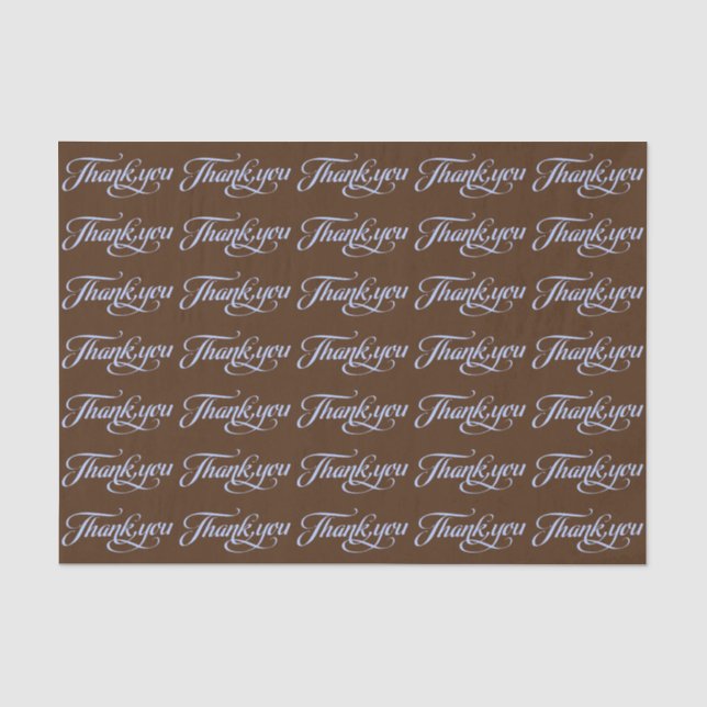 Elegant Brown & Pastel Blue Thank You Pattern Tissue Paper (Front)