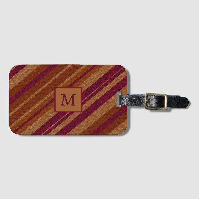 Elegant Brown & Purple Monogram Luggage Travel Tag (Front Horizontal)