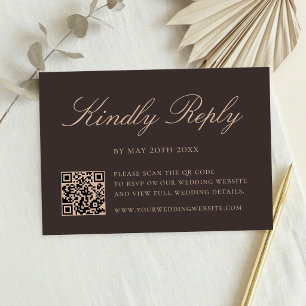 Elegant Brown QR Code Wedding RSVP Card
