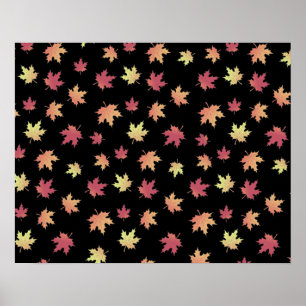 Elegant Brown Red Autumn Leaves Pattern   Poster