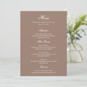 Elegant Brown Romantic Wedding Menu