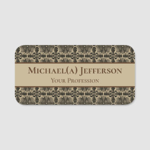 Elegant Brown Sepia Vintage Baroque Name Tag
