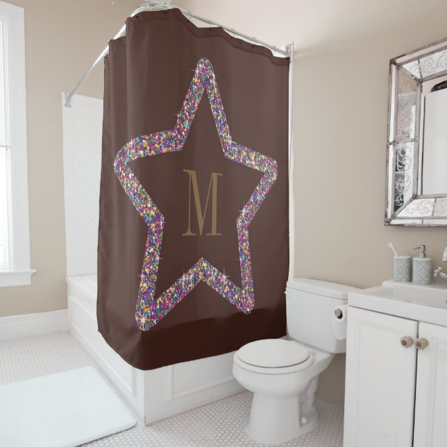 Elegant brown star glitter monogram  (In Situ)