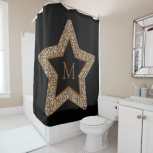 Elegant brown star glitter monogram 