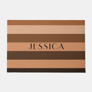 Elegant Brown Stripes Name Doormat