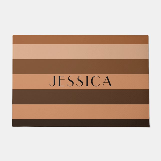 Elegant Brown Stripes Name Doormat (Front)