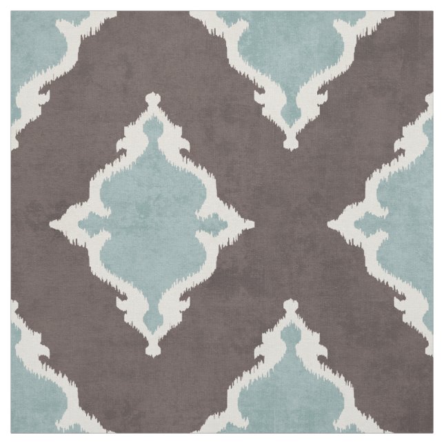 elegant brown turquoise damask ikat tribal pattern fabric (Swatch)