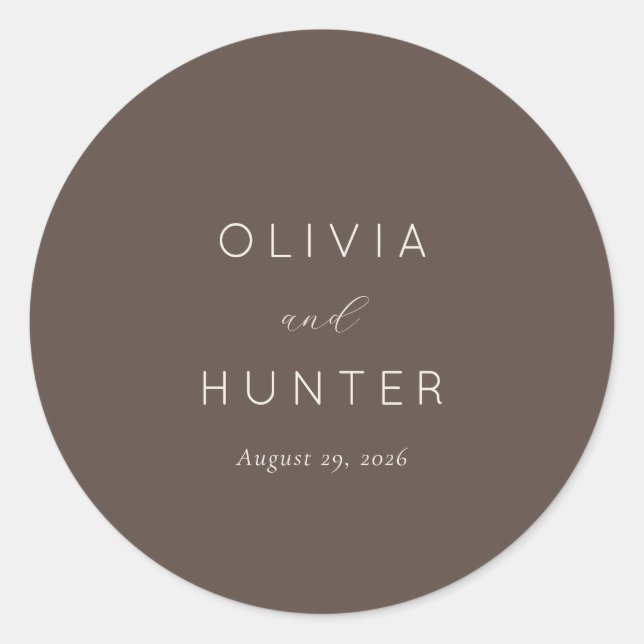 Elegant Brown Typographic Classic Round Sticker (Front)
