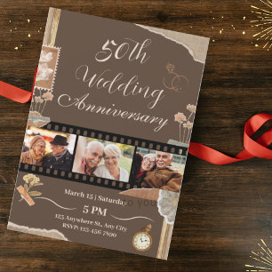 Elegant Brown Vintage Floral Wedding Anniversary  Invitation