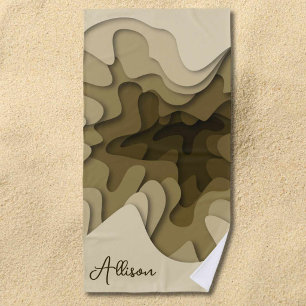Elegant Brown Wavy Lines Personalized Summer  Beach Towel