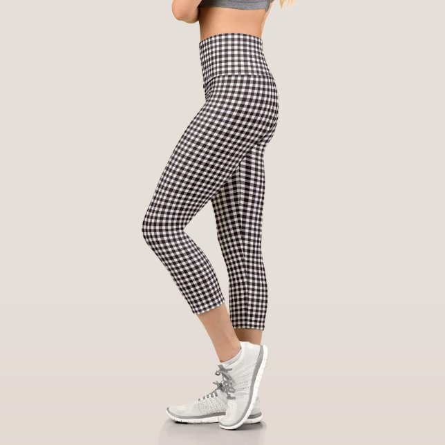  Elegant Brown & White Plaid  Capri Leggings (Left)