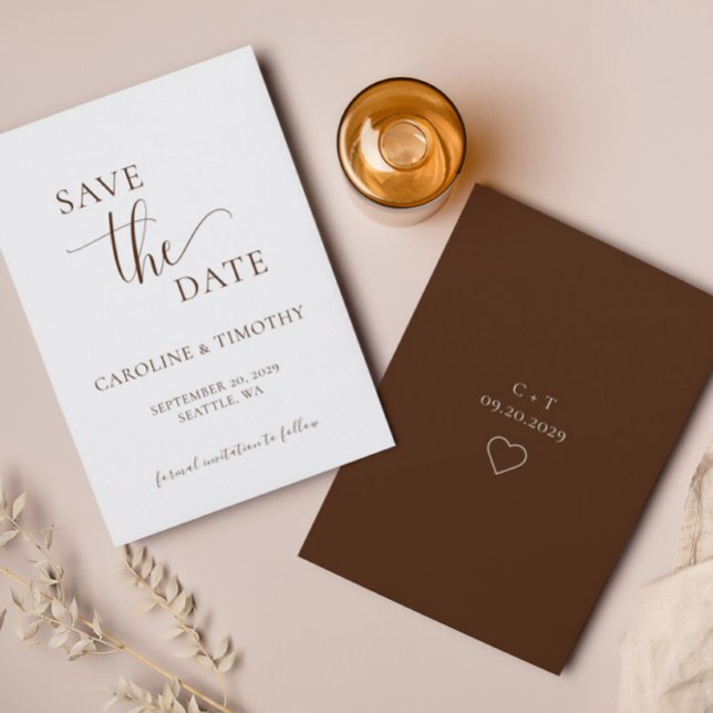 Elegant Brown White Wedding Save The Date Card (Creator Uploaded)