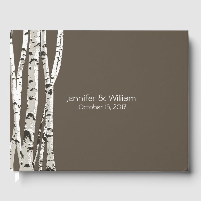 Elegant Brown with Birch Trees Wedding Guest Book (Front)