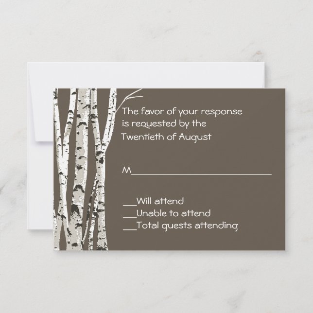 Elegant Brown with Birch Trees Wedding RSVP Card (Front)