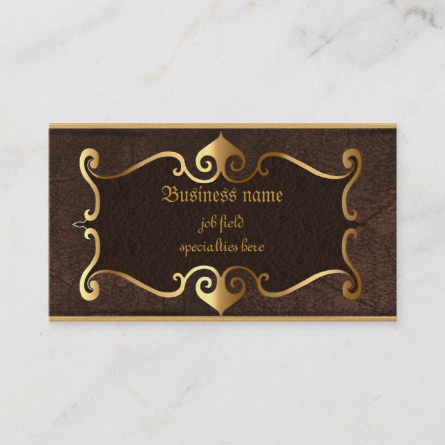 Elegant brown with golden framed self employed business card (Front)