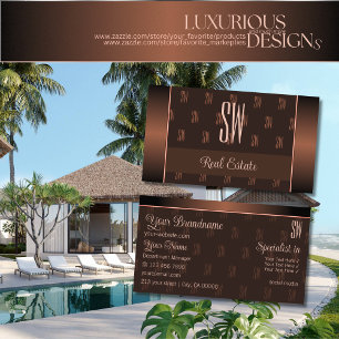 Elegant Brown with Initials Pattern Professional Business Card