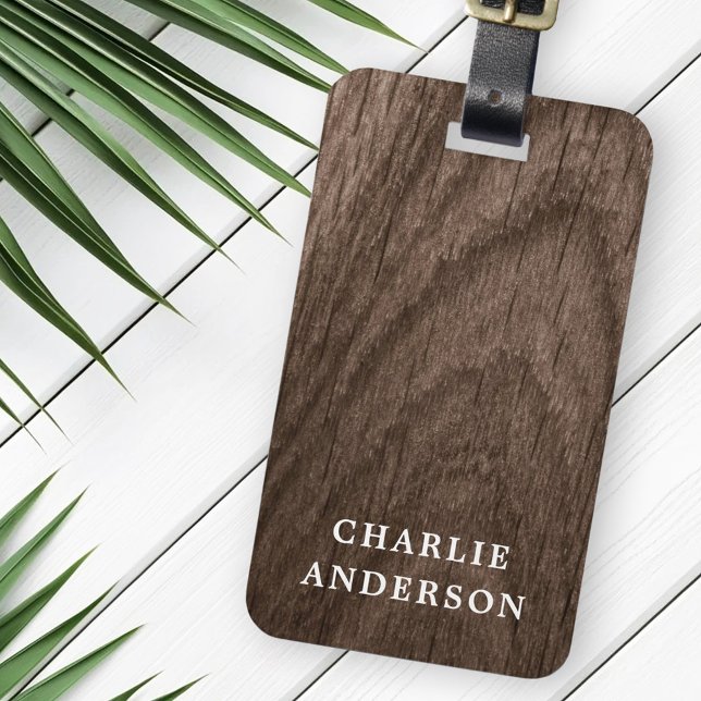 Elegant brown wood look custom name luggage tag (Elegant brown wood look custom name luggage tag)