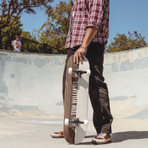 Elegant Brown Wood Texture Modern Style Monogram Skateboard