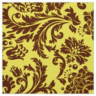 Elegant Brown & Yellow Floral Damasks Fabric