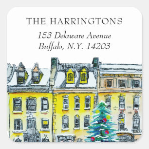 Elegant Brownstone Christmas Art Return Address Square Sticker