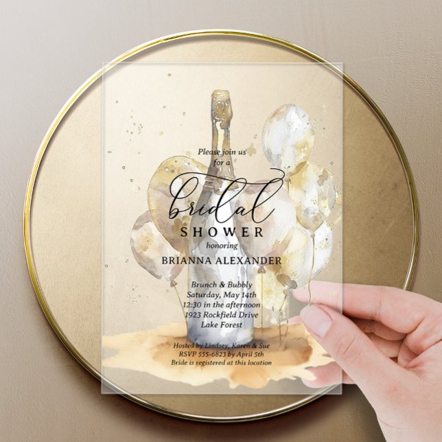 Elegant Brunch and Bubbly Bridal Shower Acrylic Invitations (Elegant brunch and bubbly bridal shower acrylic invitations)