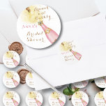 Elegant Brunch and Bubbly Bridal Shower Classic Round Sticker<br><div class="desc">Elegant Gold and Pinky Brunch and bubbly customized paper Plate. Perfect for your brunch and Bubbly theme Bridal Shower party. Bring a festive touch to your day. Plus,  you can personalize them with your name and event. Designed with a beautiful watercolor Gold Champagne Bottle. Matching items in store Bigoldsoul</div>