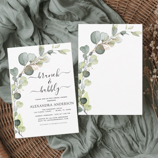 Elegant Brunch and Bubbly Bridal Shower Greenery Invitation (Creator Uploaded)