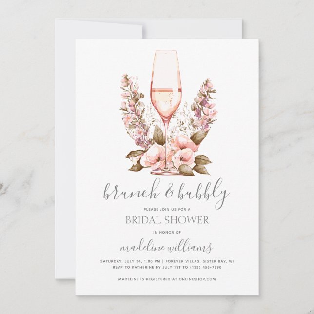 Elegant Brunch and Bubbly Champagne Bridal Shower Invitation (Front)
