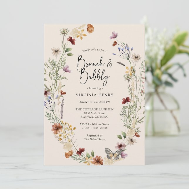 Elegant Brunch and Bubbly Invitation (Standing Front)