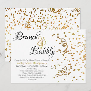 Elegant Brunch Bubbly Bridal Shower Gold Confetti Invitation