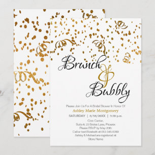 Elegant Brunch Bubbly Bridal Shower Gold Confetti Invitation