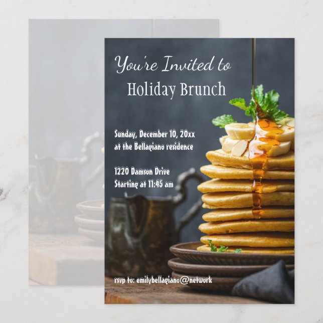Élégant Brunch de vacances Pancakes Invitation (Devant / Derrière)