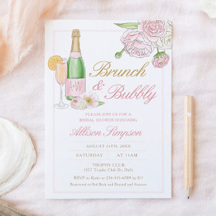 Élégant Brunch floral et Bubbly Invitation