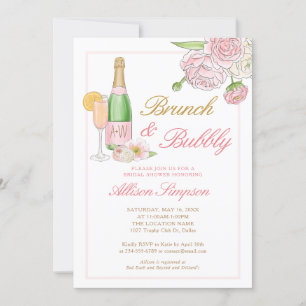 Élégant Brunch floral et Bubbly Invitation