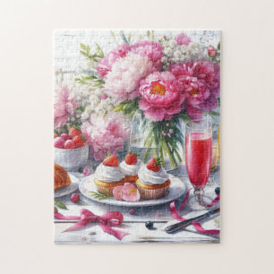 Elegant Brunch with Pastries and Peonies  Jigsaw Puzzle