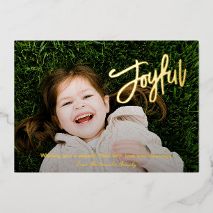 Elegant Brush Script Joyful Photo Modern Christmas Foil Holiday Card